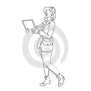 Character girl holding a tablet laptop
