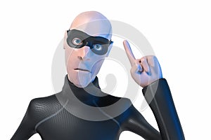 Character Hacker John Scammer in mask planning theft. Concept of cyber attack and internet security. 3d rendering. photo