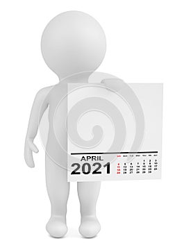 Character Holding Calendar April 2021 Year. 3d Rendering