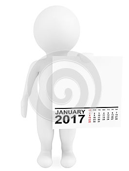 Character holding calendar January 2017. 3d Rendering