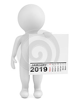 Character holding calendar January 2019. 3d Rendering