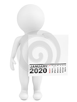 Character Holding Calendar January 2020 Year. 3d Rendering