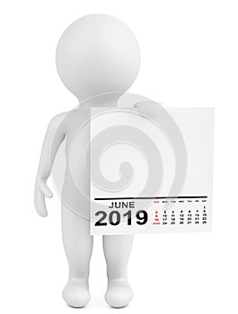 Character holding calendar June 2019. 3d Rendering