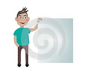 Character holding white sign to write it on your text