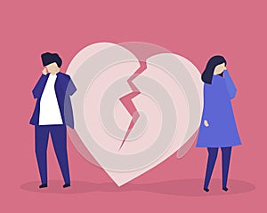 Character illustration of couple with a heartbreak icon photo