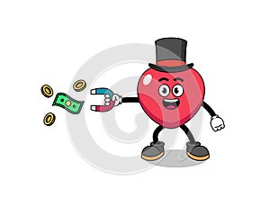 Character Illustration of love catching money with a magnet