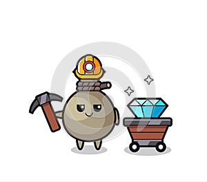 Character Illustration of money sack as a miner