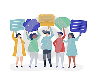 Character illustration of people holding speech bubbles