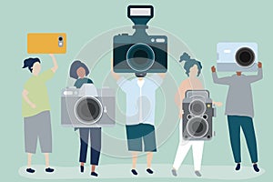 Character illustration of photographers with cameras