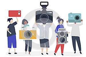 Character illustration of photographers with cameras