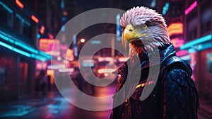 Character illustrations eagle with neon light Generative AI photo