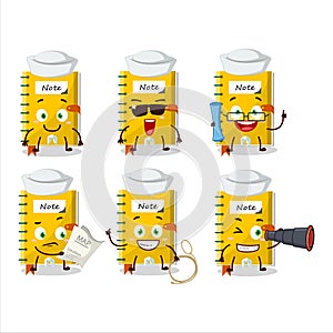 A character image design of note book as a ship captain with binocular