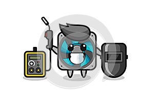 Character mascot of computer fan as a welder