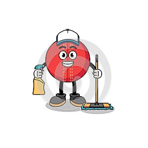 Character mascot of cricket ball as a cleaning services