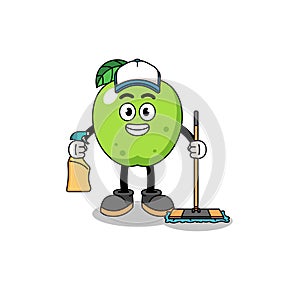 Character mascot of green apple as a cleaning services