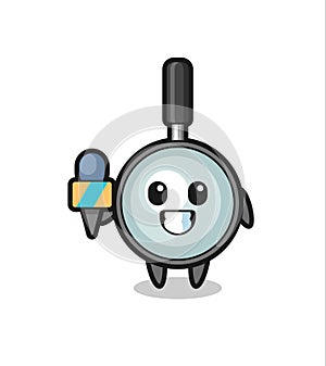 Character mascot of magnifying glass as a news reporter