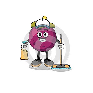 Character mascot of mangosteen as a cleaning services