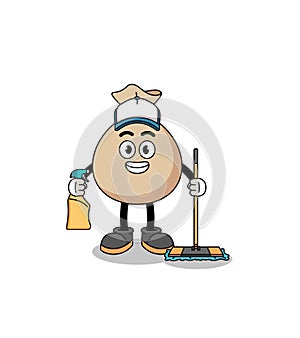 Character mascot of money sack as a cleaning services