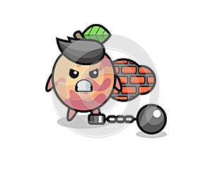 Character mascot of pluot fruit as a prisoner