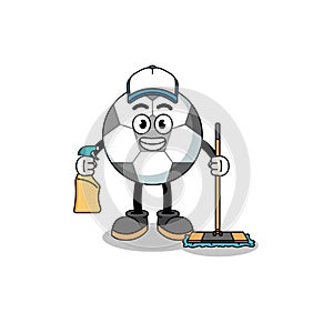 Character mascot of soccer ball as a cleaning services