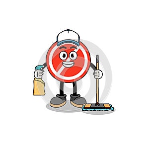 Character mascot of stop sign as a cleaning services