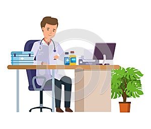 Character medical doctor. Healthcare and medical help. Doctor`s office.