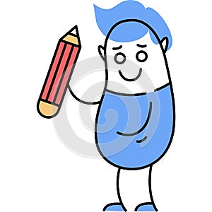 Character with pencil flat vector icon isolated