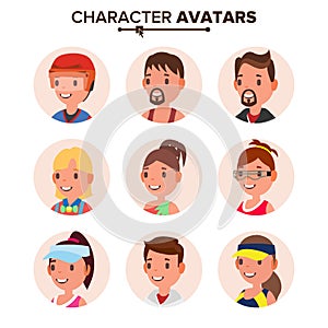 Character People Avatar Set Vector. Face. Default Avatar Placeholder. Cartoon, Comic Art Flat Isolated Illustration