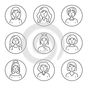 Character People Woman Concept Contour Linear Style. Vector