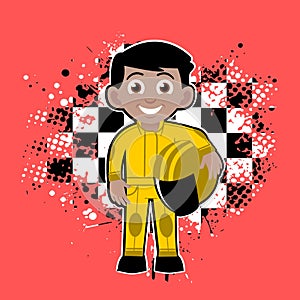 Character Racecar Racer Driver Yellow Suit Checkered Flag