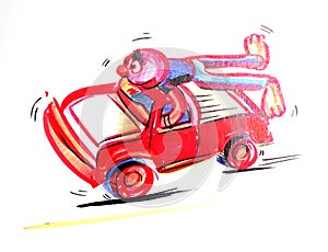 Character of red man on a red car