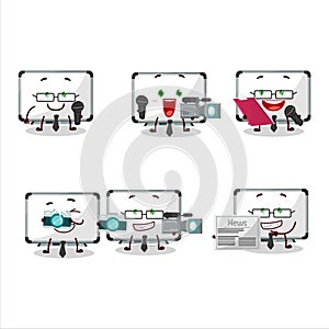 Character reporter white board cute mascot with microphone