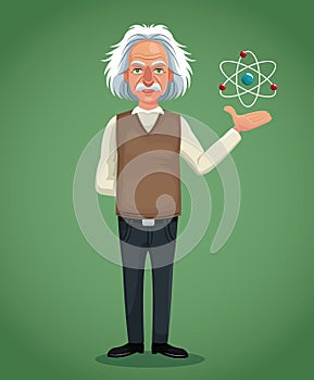 Character scientist physical and atom green background