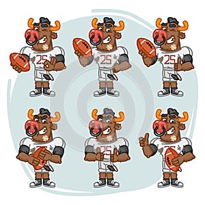 Character Set Bull Football Player Holds Rectangular Ball