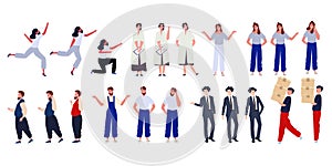 Character set collection of casual cartoon business people man and woman with many pose modern colorful style