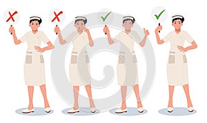 character set of Female nurse in Different poses and emotions. Vector cartoon illustration