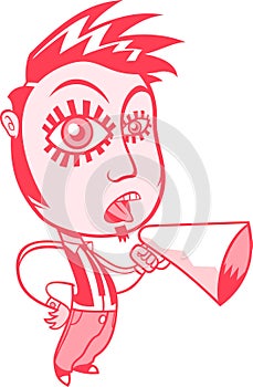 Character with sideburns and a goatee with a megaphone photo