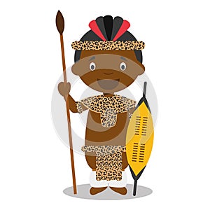 Character from South Africa. Zulu boy dressed in the traditional way of the Zulu tribe.