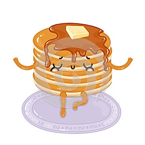 Character stack of pancakes with maple syrup and butter