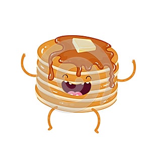 Character stack of pancakes with maple syrup and butter