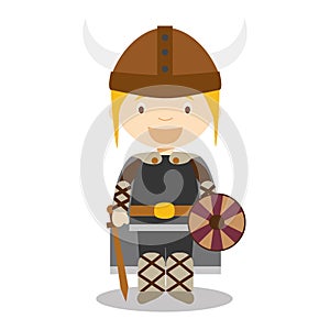 Character from Sweden, Norway or Scandinavia. Viking boy dressed in the traditional way