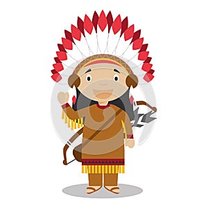 Character from United States dressed in the traditional way of the American Indians.