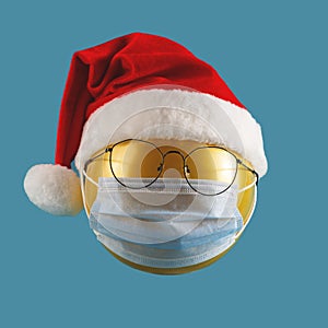 Character wearing protective mask and santa hat for christmas