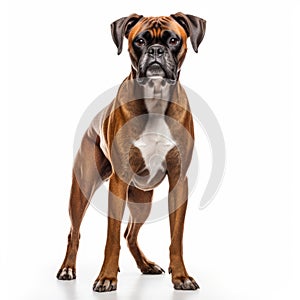 Characterful Boxer Dog Portrait On White Background