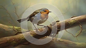 Characterful Robin Portrait On Tree Branch By Raphael Lacoste