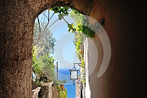 Characteristic alley in Positano town, Amalfi coast, Italy