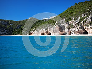 Characteristic caves of Cala Luna beach