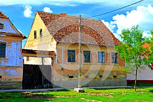 Characteristic houses. Typical rural landscape and peasant houses in the village Beia, Transylvania, Romania.