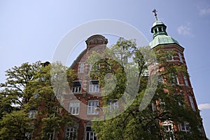 The characteristic pastel colors of the buildings in the city of Copenhagen