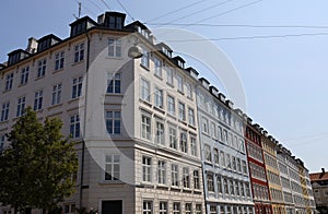 The characteristic pastel colors of the buildings in the city of Copenhagen